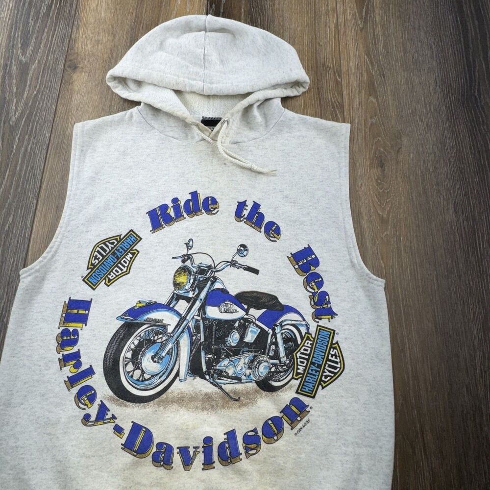 Vintage Harley Davidson Sweatshirt Mens M Gray Ride The Best Sweater Vest Hoodie